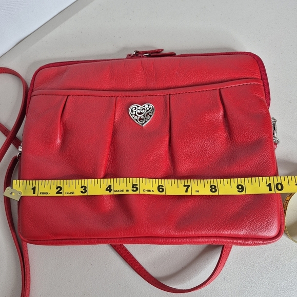 Brighton Red Pleated Leather Crossbody w/ Adjustable Strap and Padded Sides - Picture 13 of 14